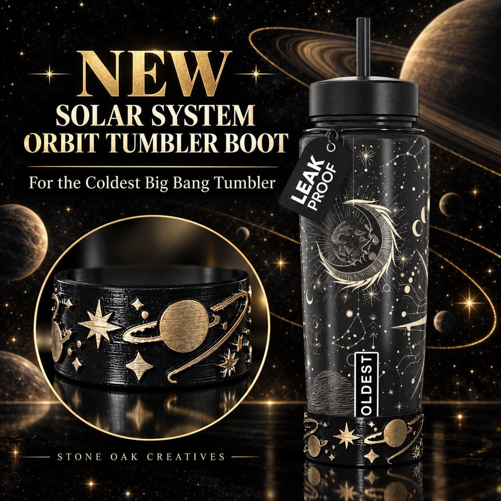Celestial Sun Moon Plantes Tumbler Boot, black with gold accents, Coldest Big Bang, Fit's Stanley and Coldest Tumblers, Protective Sleeve