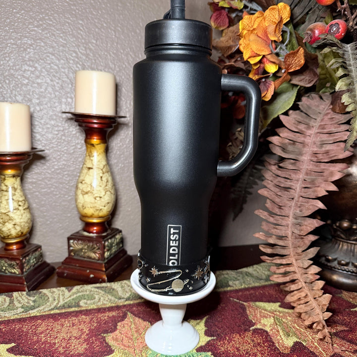 Celestial Sun Moon Plantes Tumbler Boot, black with gold accents, Coldest Big Bang, Fit's Stanley and Coldest Tumblers, Protective Sleeve