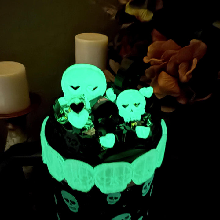 Sweetheart Skulls Stanley Accessories, Glow , Neon, Black, Silver Skull Tumbler Boot, Lid Collar & Topper, Target Gothic Valentine Cup Decor