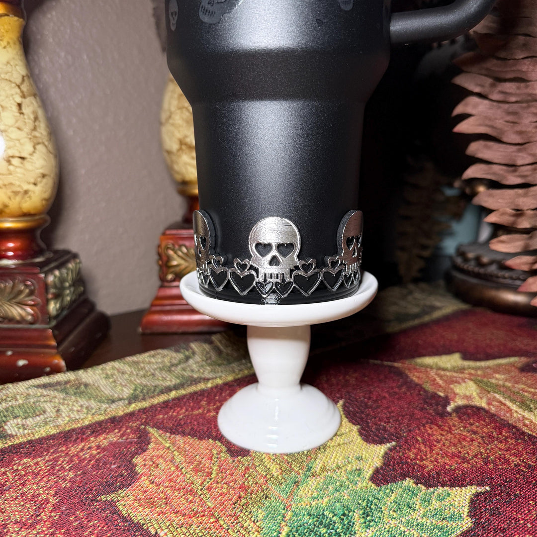 Sweetheart Skulls Stanley Accessories, Glow , Neon, Black, Silver Skull Tumbler Boot, Lid Collar & Topper, Target Gothic Valentine Cup Decor