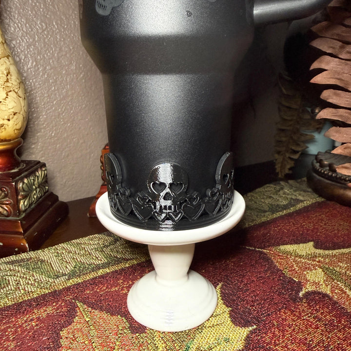 Black and Silver Sweetheart Skulls Stanley Accessories, Skull Tumbler Boot, Lid Collar & Topper, Target Gothic Valentine Cup Decor