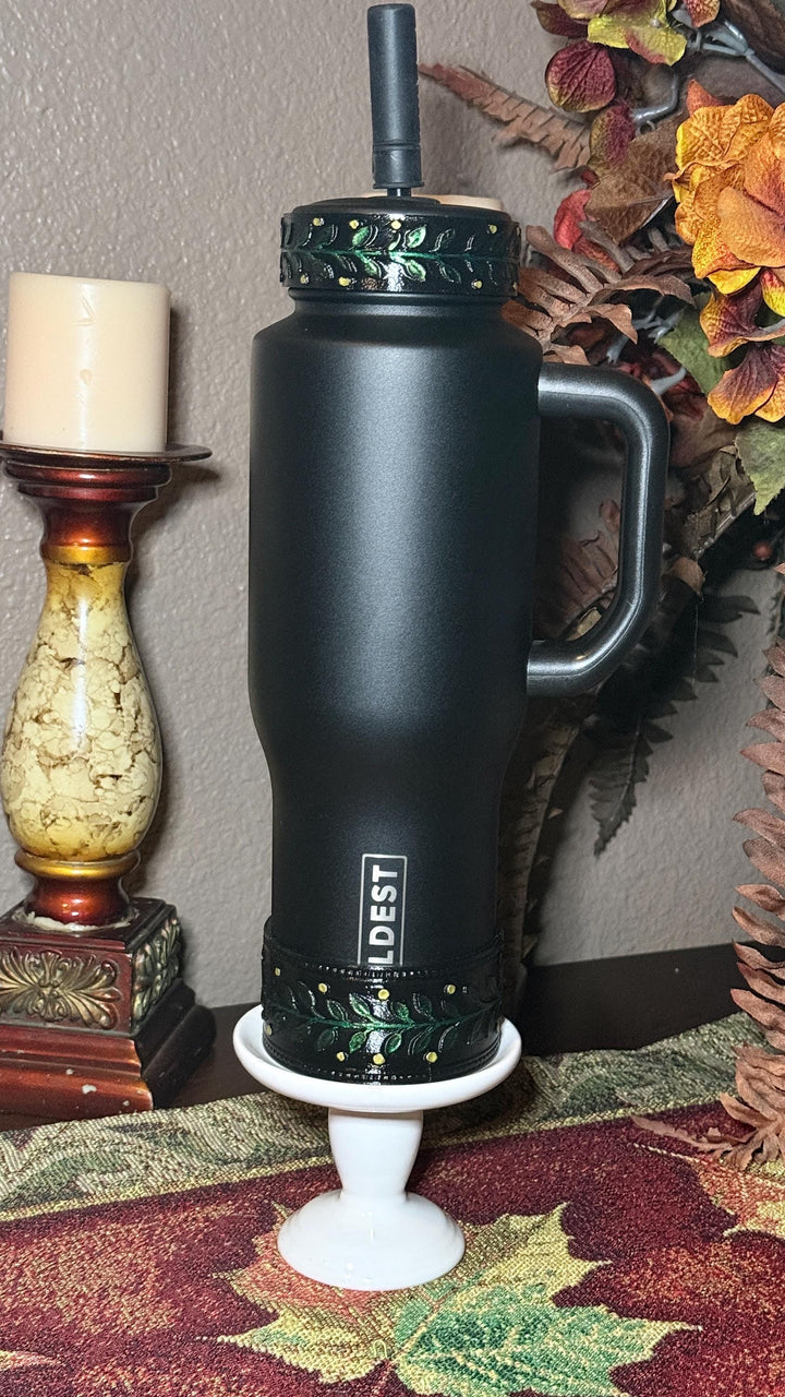 Glowie Baby Fireflies Tumbler Boot or Lid Collar, Coldest Cup Accessory, Leafy Vine or Firefly Design, Hand Painted 3D Printed Gift