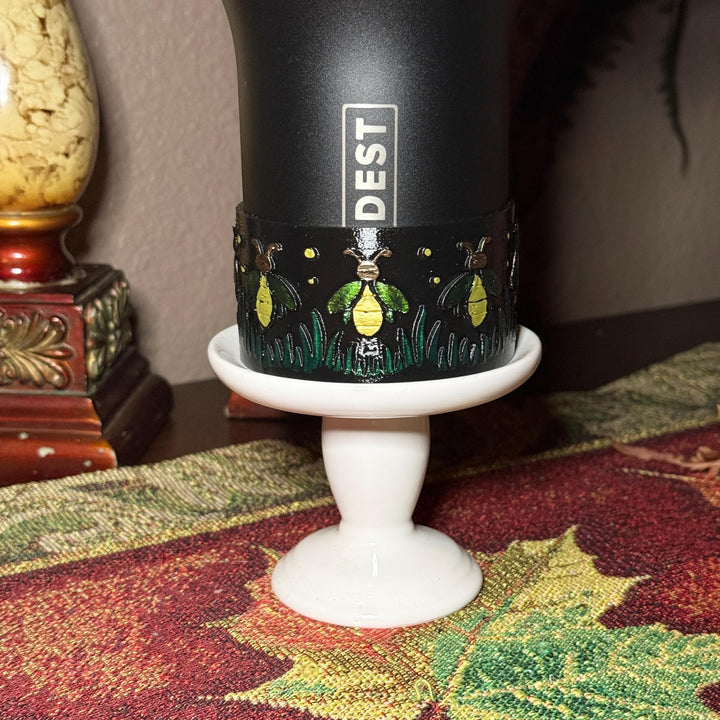 Glowie Baby Fireflies Tumbler Boot or Lid Collar, Coldest Cup Accessory, Leafy Vine or Firefly Design, Hand Painted 3D Printed Gift