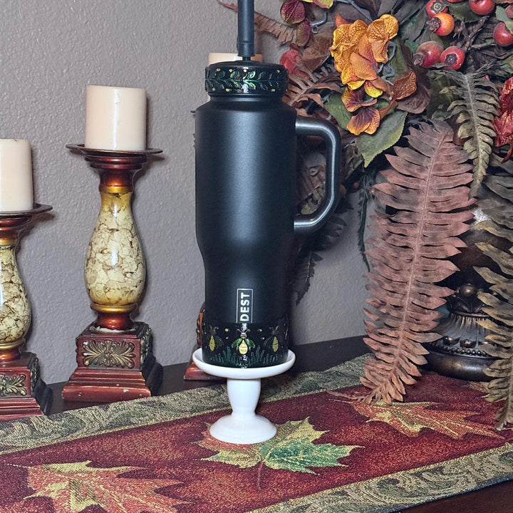 Glowie Baby Fireflies Tumbler Boot or Lid Collar, Coldest Cup Accessory, Leafy Vine or Firefly Design, Hand Painted 3D Printed Gift