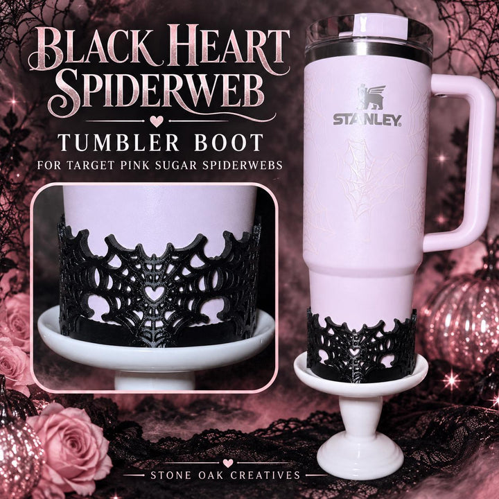 Black Pink Sugar Heart Spider Web Tumbler boot or straw topper, Halloween Tumbler Sleeve, Target Stanley, Unique Gift