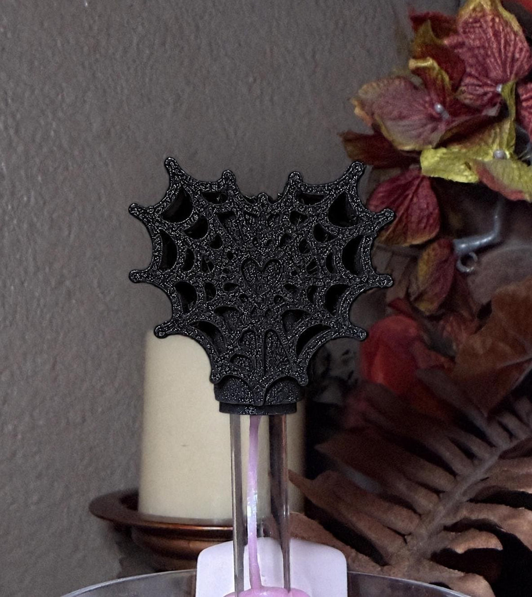 Black Pink Sugar Heart Spider Web Tumbler boot or straw topper, Halloween Tumbler Sleeve, Target Stanley, Unique Gift