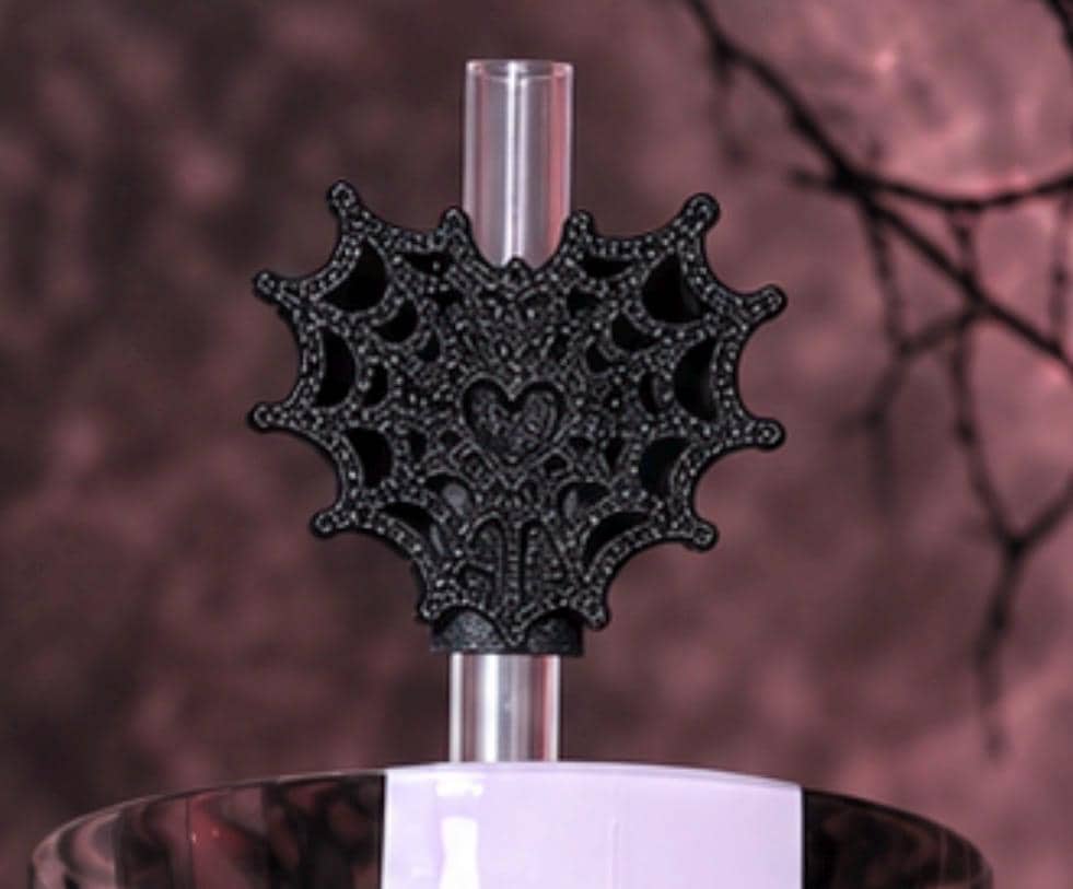 Black Pink Sugar Heart Spider Web Tumbler boot or straw topper, Halloween Tumbler Sleeve, Target Stanley, Unique Gift