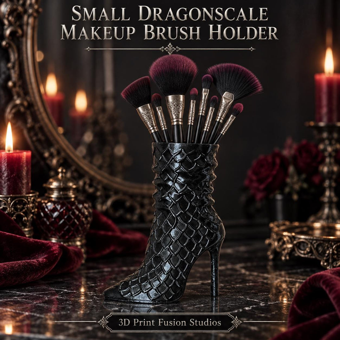 Dragonscale High Heel Boot Vase Make-up brush holder, Black Halloween Decor, Gothic Black Boot Floral, Dark Home Accent