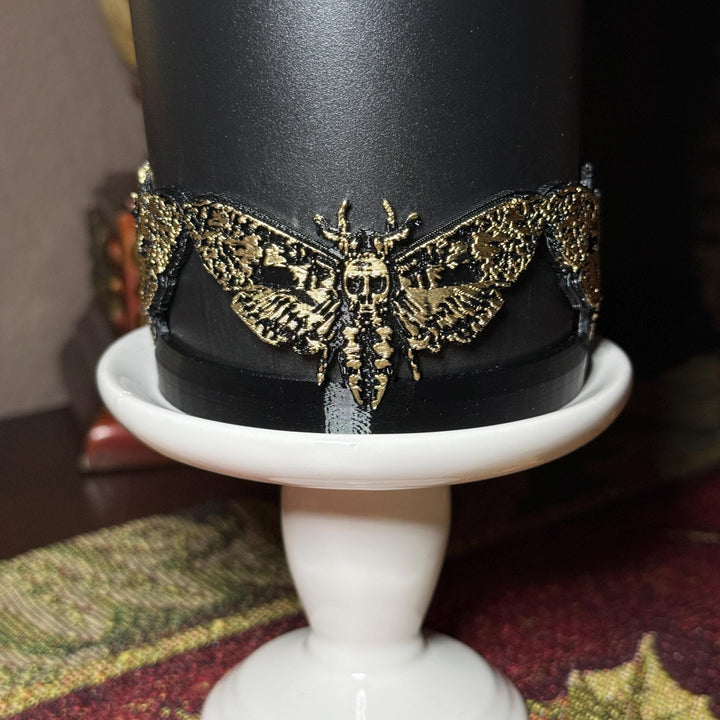 Black Magic Moth Spellcaster Tumbler Boot, Halo, lid topper, straw topper, gothic accessories black with gold accents, for Stanley Tumblers