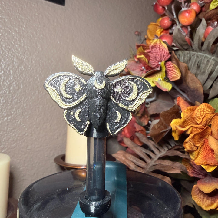 Black Magic Moth Spellcaster Tumbler Boot, Halo, lid topper, straw topper, gothic accessories black with gold accents, for Stanley Tumblers