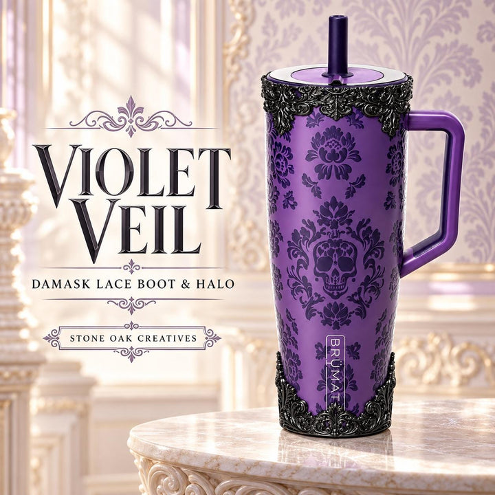Black Ornate Scroll Lace Tumbler Boot or Halo Accessories, Victorian Damask Gothic, fits BruMate Era Violet Veil, Elegant Cup Gift