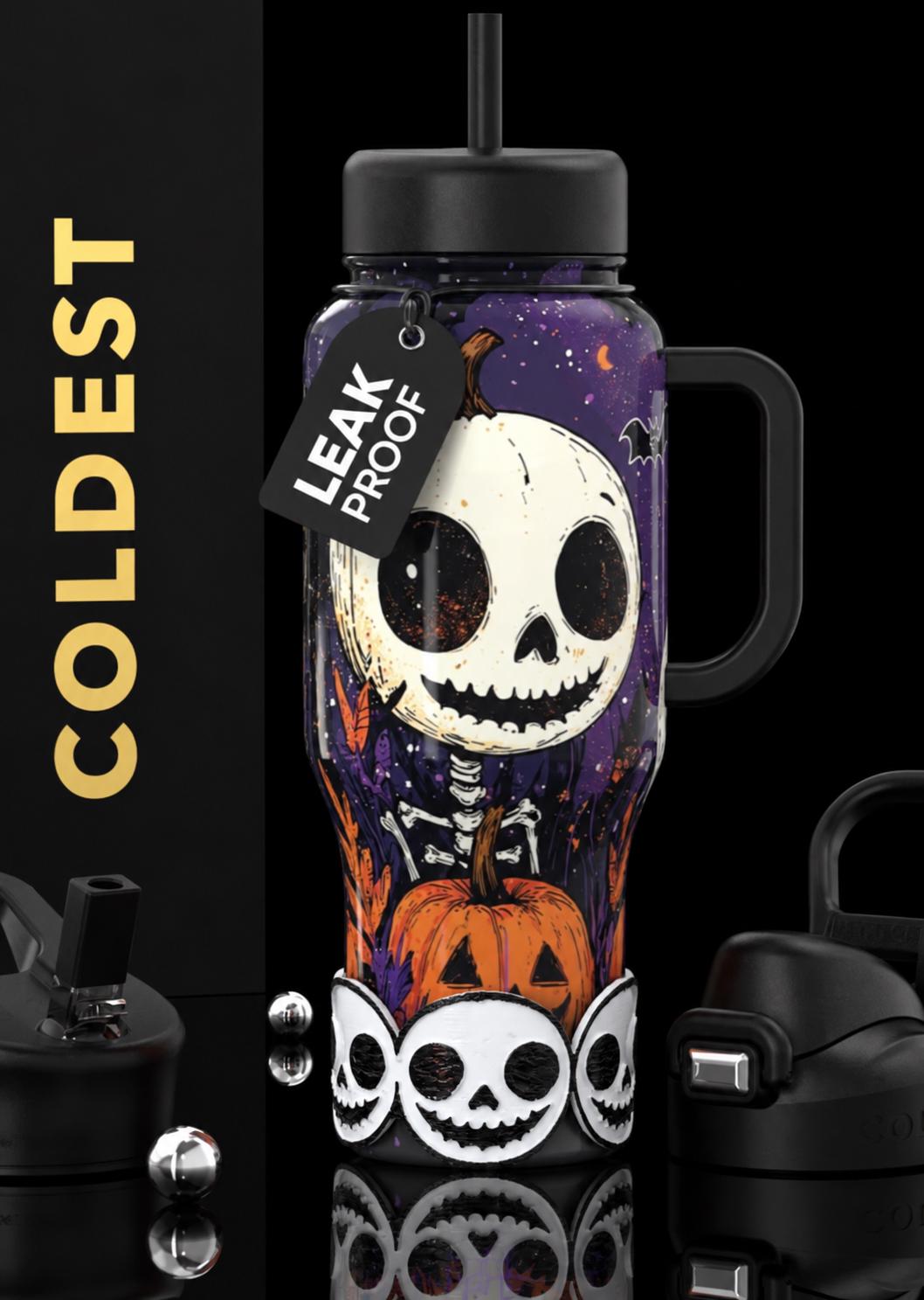 Skeleton Head Halloween Tumbler Boot, White Black Tumbler Sleeve, for Coldest and Stanley Tumblers, Unique Gift