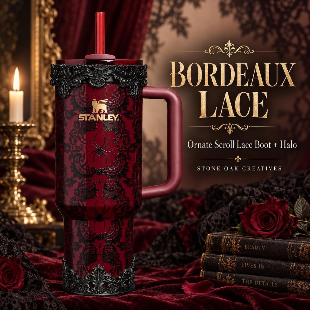 Black Ornate Scroll Lace Tumbler Accessories | Victorian Gothic, fits Stanley and HydroJug Bordeaux Lace Boot, Lid Halo, Elegant Cup Gift