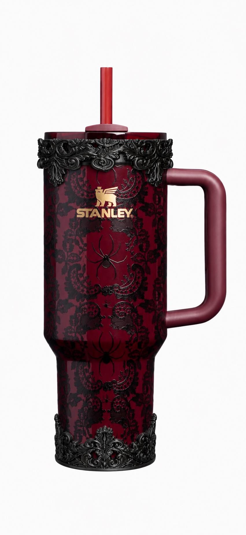 Black Ornate Scroll Lace Tumbler Accessories | Victorian Gothic, fits Stanley Bordeaux Lace 30 or 40 oz Boot, Lid Halo, Elegant Cup Gift
