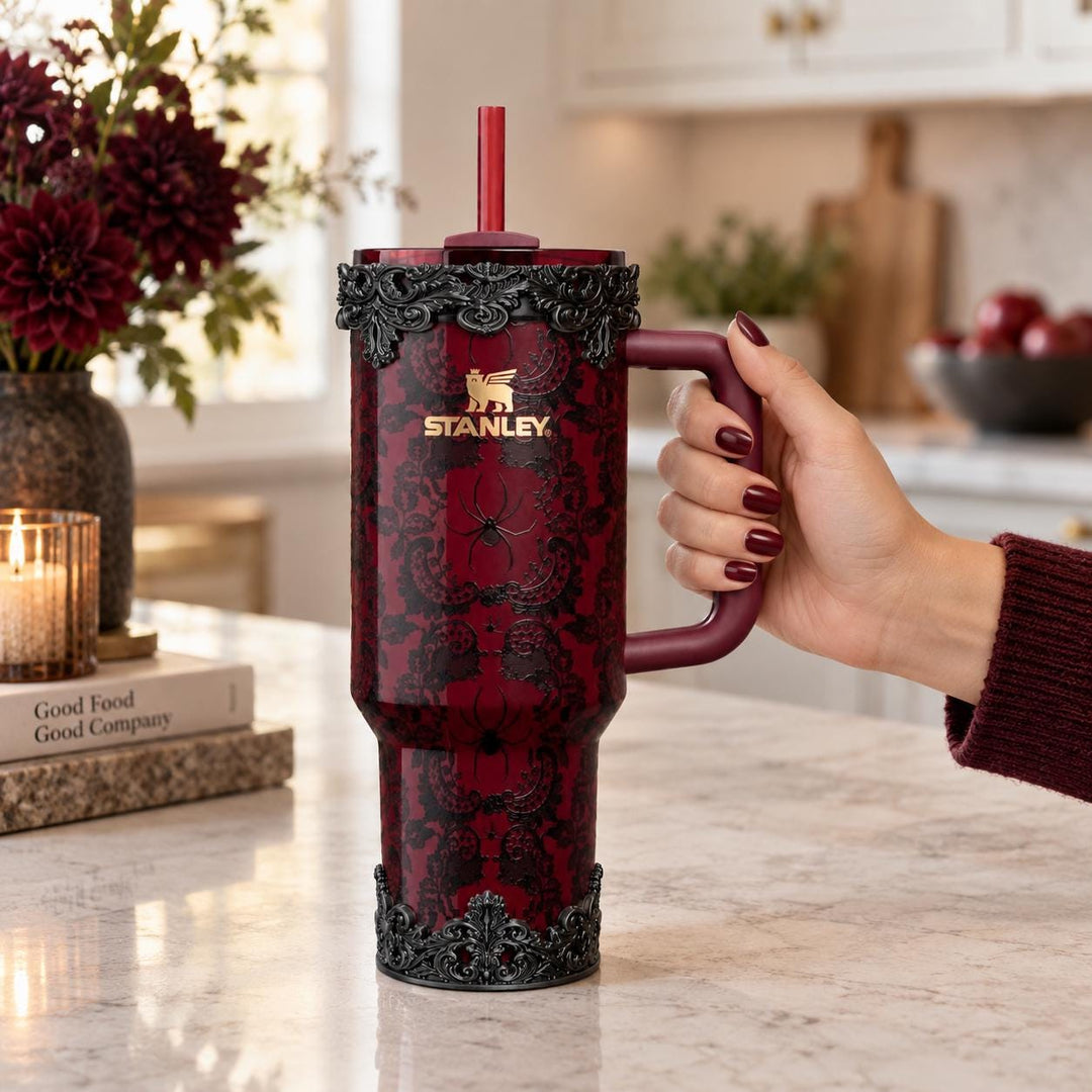 Black Ornate Scroll Lace Tumbler Accessories | Victorian Gothic, fits Stanley and HydroJug Bordeaux Lace Boot, Lid Halo, Elegant Cup Gift