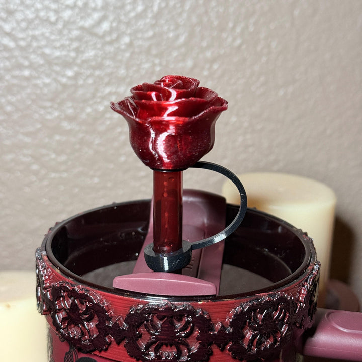 Blood Red Rose for Bordeaux Lace Tumbler, Victorian Gothic Stanley 20, 30 or 40 oz Rose Lids topper and Straw Topper