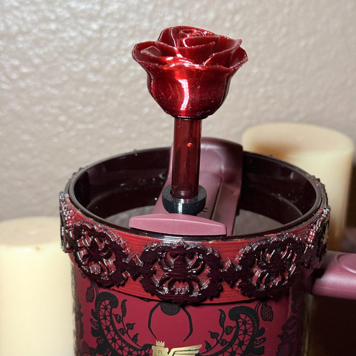 Blood Red Rose for Bordeaux Lace Tumbler, Victorian Gothic Stanley 20, 30 or 40 oz Rose Lids topper and Straw Topper
