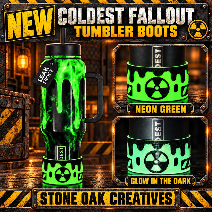 Radioactive Fallout Tumbler Boot, Cup Accessory, Neon Green or Glow in the Dark Green Sleeve, for Coldest and Stanley tumblers