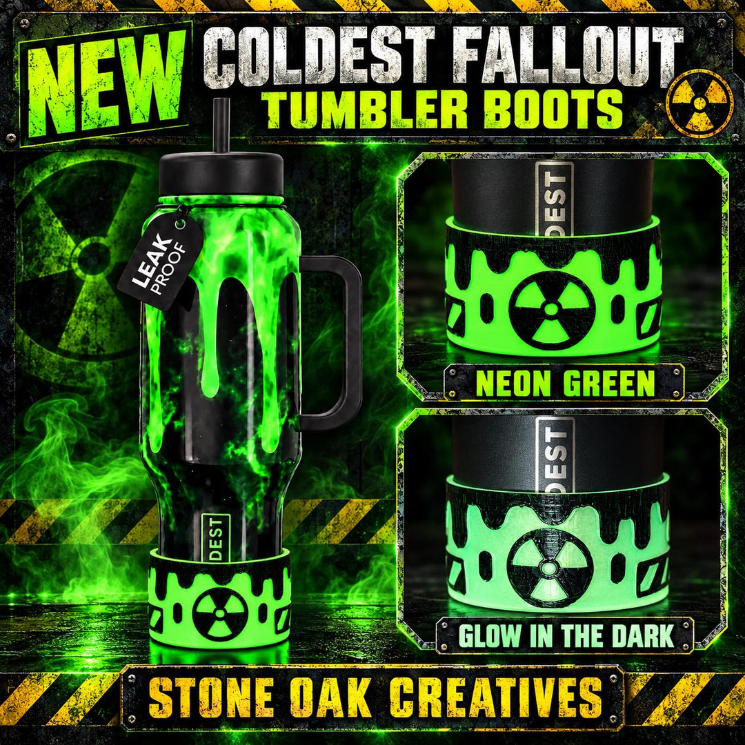 Radioactive Fallout Tumbler Boot, Cup Accessory, Neon Green or Glow in the Dark Green Sleeve, for Coldest and Stanley tumblers