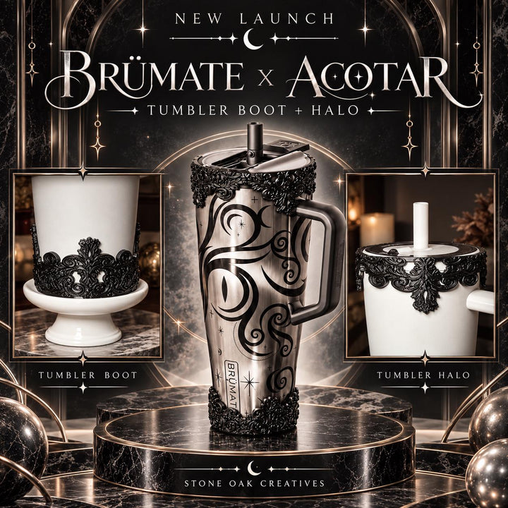 Black Ornate Scroll Lace Tumbler Boot or Halo Accessories, Victorian Damask Gothic, fits BruMate Era ACOTAR, Elegant Cup Gift
