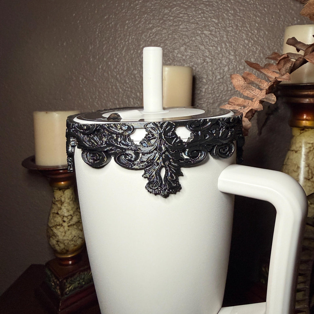 Black Ornate Scroll Lace Tumbler Boot or Halo Accessories, Victorian Damask Gothic, fits BruMate Era ACOTAR, Elegant Cup Gift
