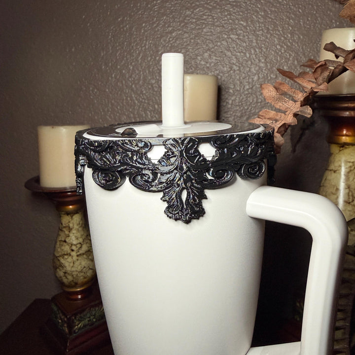 Black Ornate Scroll Lace Tumbler Boot or Halo Accessories, Victorian Damask Gothic, fits BruMate Era ACOTAR, Elegant Cup Gift
