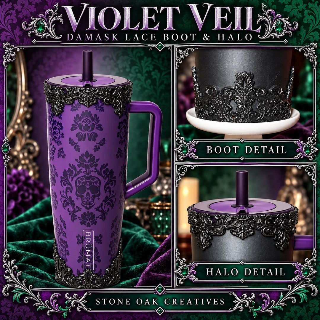 Black Ornate Scroll Lace Tumbler Boot or Halo Accessories, Victorian Damask Gothic, fits BruMate Era Violet Veil, Elegant Cup Gift