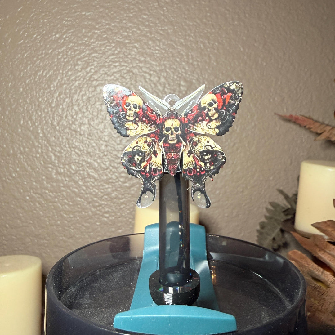 Black Red Acrylic Death Head Moth Straw Cap, for the Deadly Damask Stanley 20 30 or 40 oz Tumblers, unique gift Halloween accessories