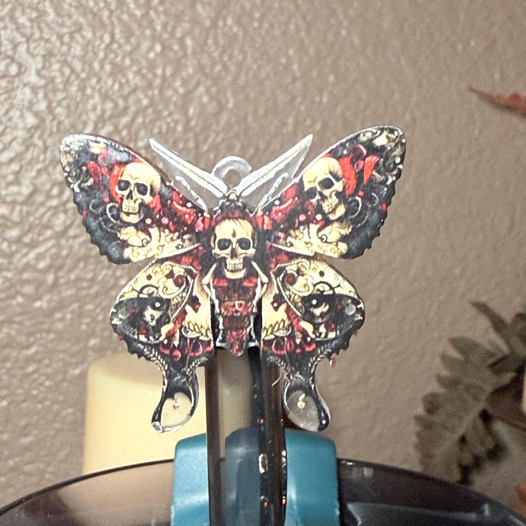 Black Red Acrylic Death Head Moth Straw Cap, for the Deadly Damask Stanley 20 30 or 40 oz Tumblers, unique gift Halloween accessories