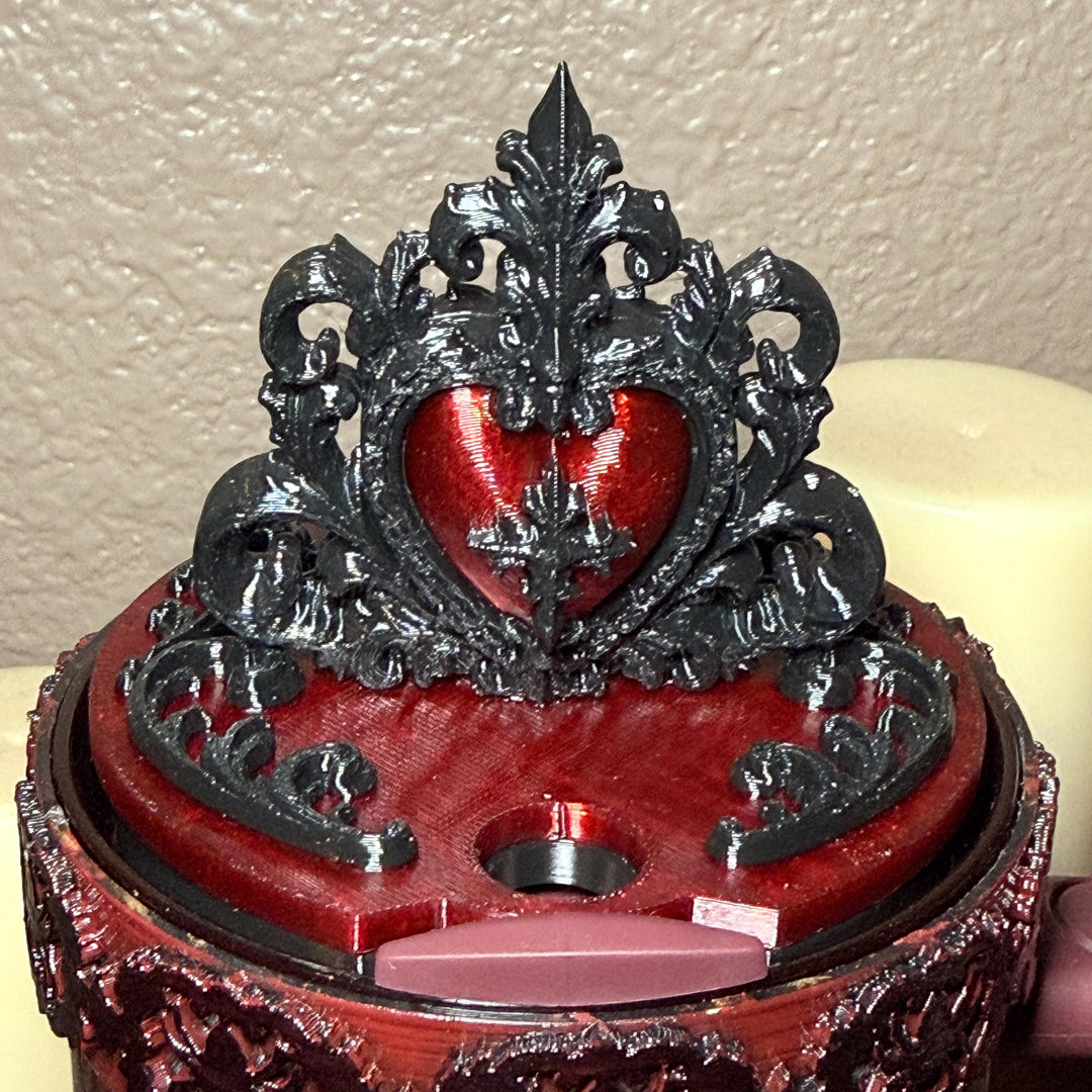 Black and Blood Red Tumbler Lid Topper, Victorian Gothic, fits Stanley tumblers, Gothic Blood Red Black Tumbler Accessory, Ornate Heart