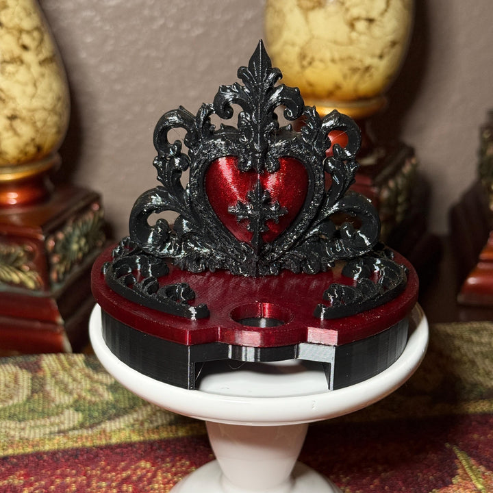 Black and Blood Red Tumbler Lid Topper, Victorian Gothic, fits Stanley tumblers, Gothic Blood Red Black Tumbler Accessory, Ornate Heart