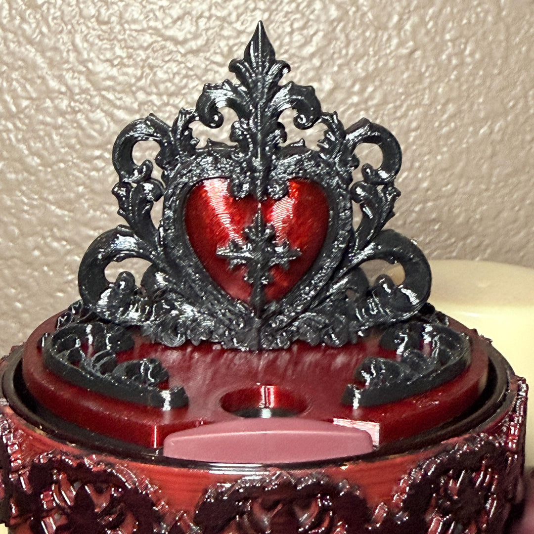 Black and Blood Red Tumbler Lid Topper, Victorian Gothic, fits Stanley tumblers, Gothic Blood Red Black Tumbler Accessory, Ornate Heart