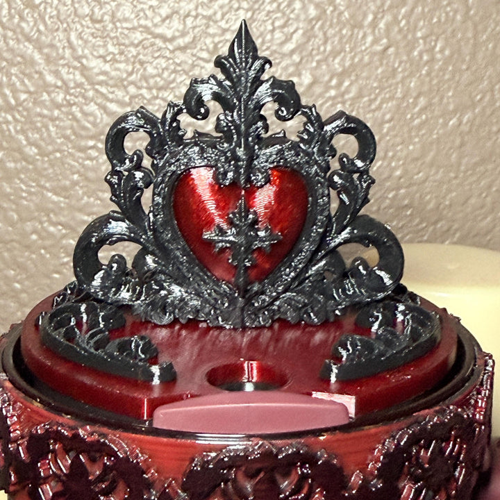 Black and Blood Red Tumbler Lid Topper, Victorian Gothic, fits Stanley tumblers, Gothic Blood Red Black Tumbler Accessory, Ornate Heart