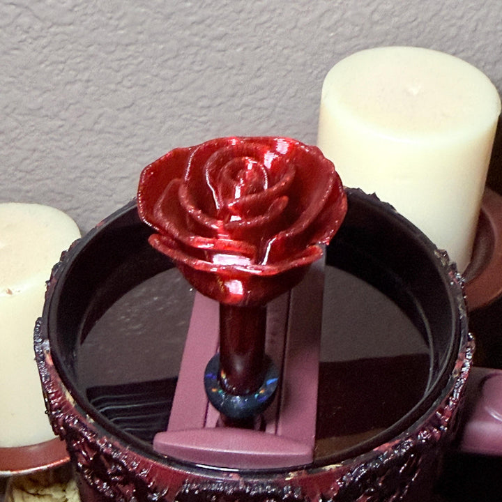 Blood Red Rose for Bordeaux Lace Tumbler, Victorian Gothic Stanley 20, 30 or 40 oz Rose Lids topper and Straw Topper