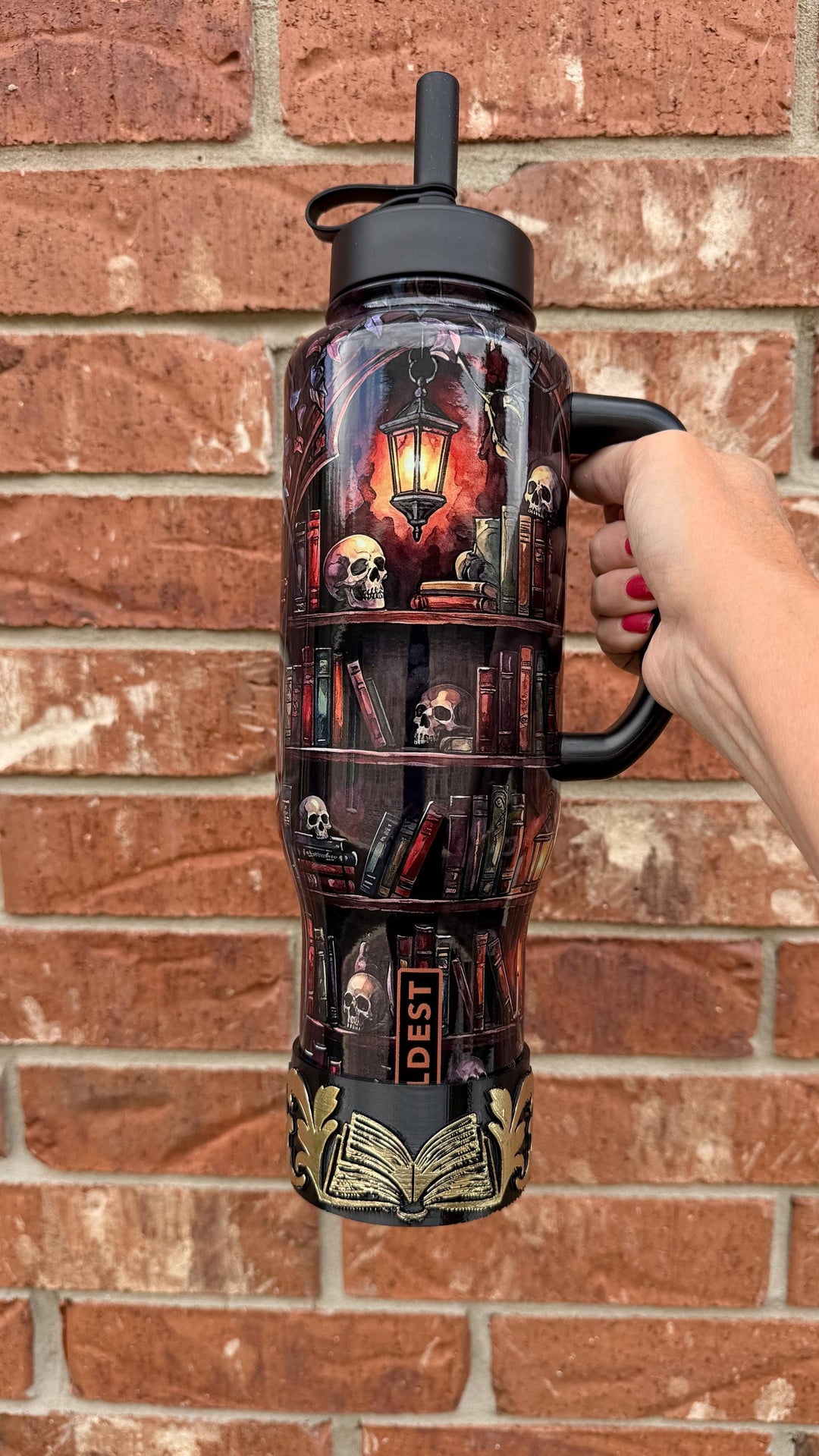 Dying to Read Tumbler Boot | Compatible with Coldest 24 32 36 46 oz | Gothic Skull Books 3D Printed Cup Accessory