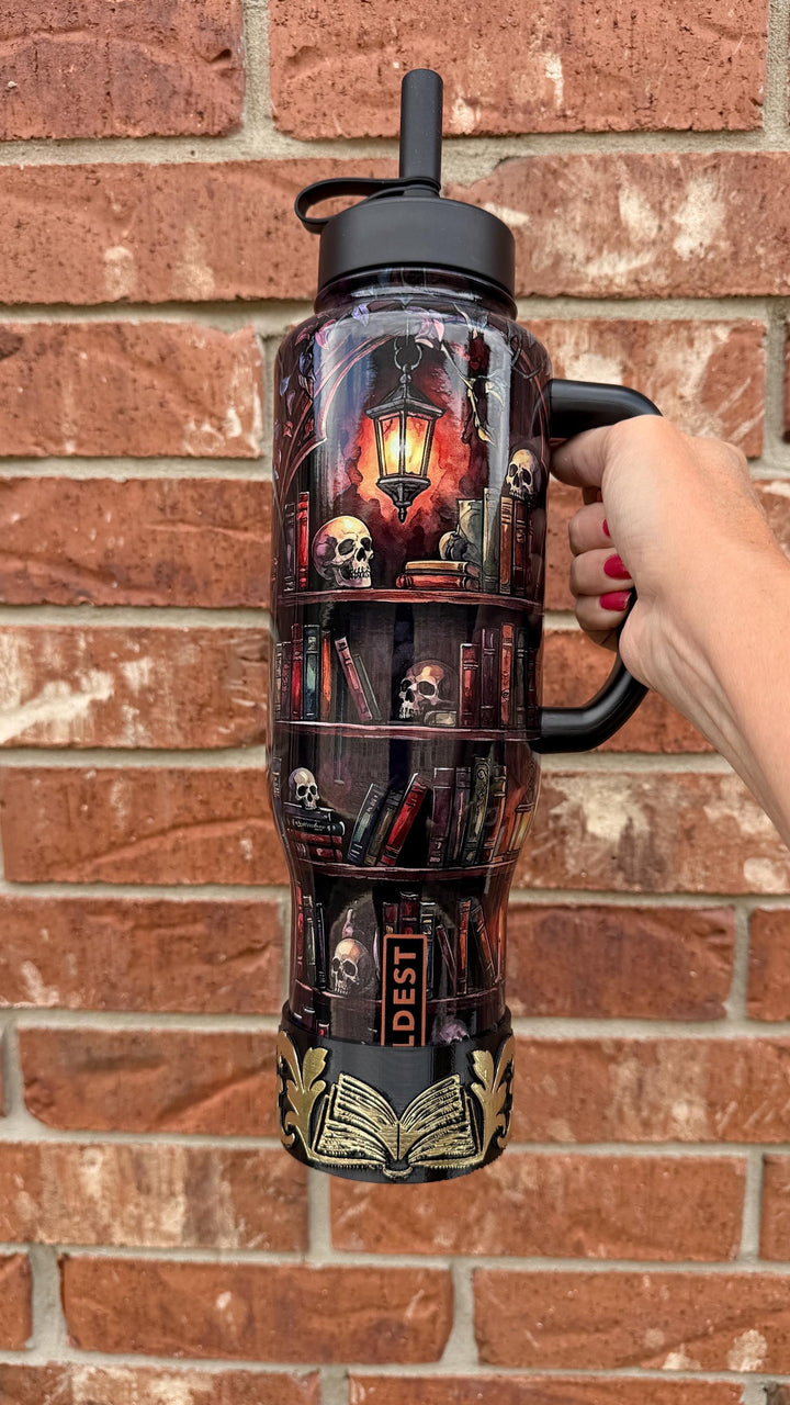 Dying to Read Tumbler Boot | Compatible with Coldest 24 32 36 46 oz | Gothic Skull Books 3D Printed Cup Accessory