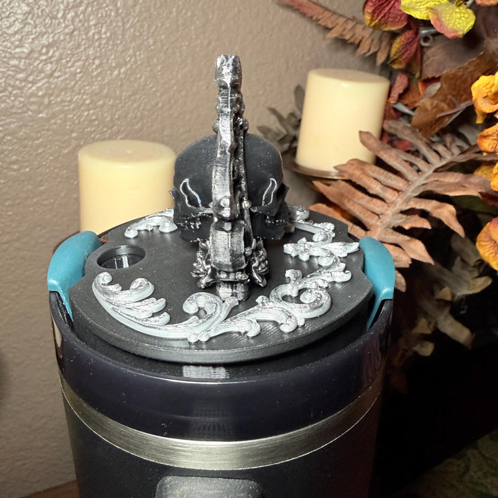 Black Skull Scroll Topper, Black Magic tumbler topper for Stanley 20 30 or 40 oz Tumbler, Halloween accessories, unique gift