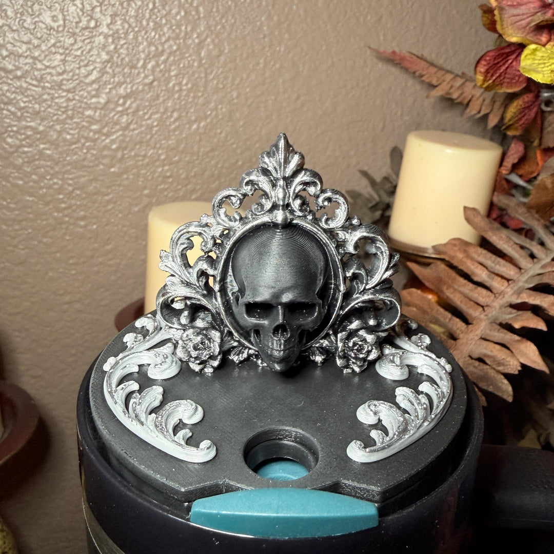 Black Skull Scroll Topper, Black Magic tumbler topper for Stanley 20 30 or 40 oz Tumbler, Halloween accessories, unique gift