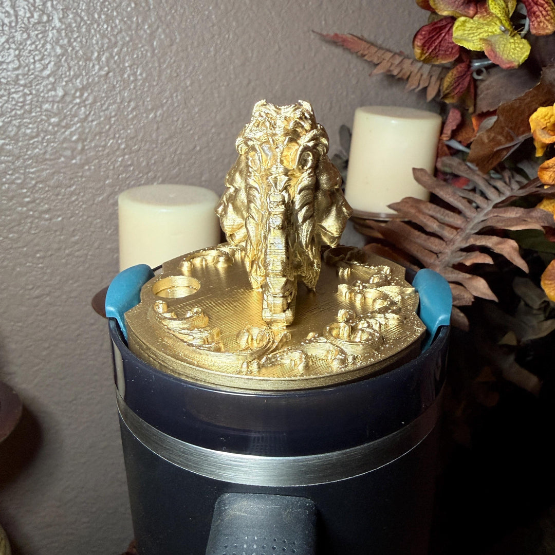 NEW Gold Lion Face Tumbler Lid Topper or Boot, fits your 20/30 oz 40 oz Black Honey Stanley Tumblers, Lion of Judah, Unique Gift