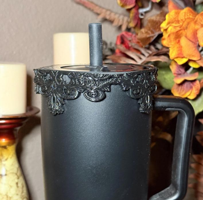 Black Ornate Scroll Lace Tumbler Boot or Halo Accessories, Victorian Damask Gothic, fits BruMate Era ACOTAR, Elegant Cup Gift