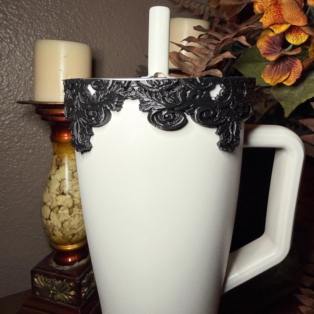 Black Ornate Scroll Lace Tumbler Boot or Halo Accessories, Victorian Damask Gothic, fits BruMate Era ACOTAR, Elegant Cup Gift