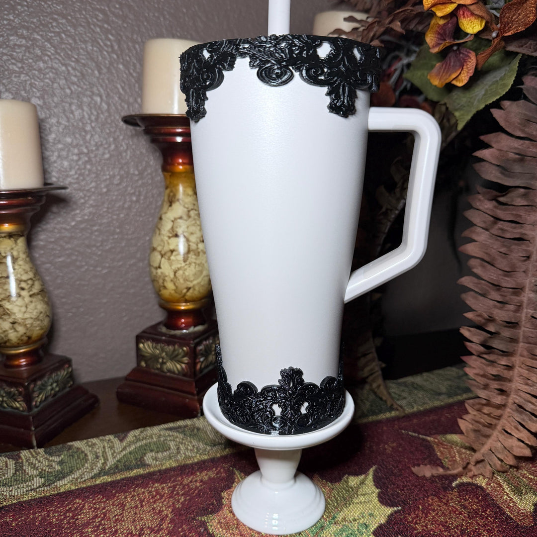 Black Ornate Scroll Lace Tumbler Boot or Halo Accessories, Victorian Damask Gothic, fits BruMate Era ACOTAR, Elegant Cup Gift