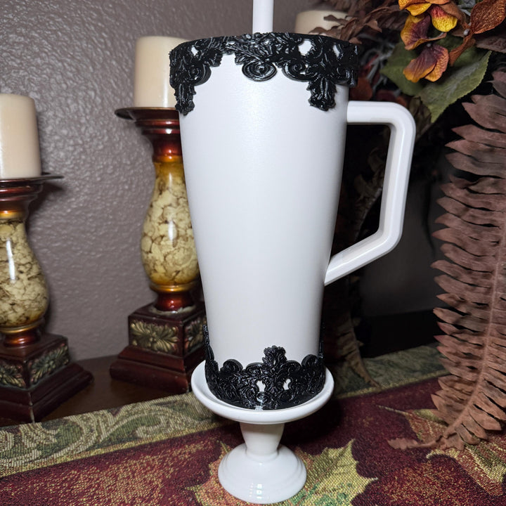 Black Ornate Scroll Lace Tumbler Boot or Halo Accessories, Victorian Damask Gothic, fits BruMate Era ACOTAR, Elegant Cup Gift