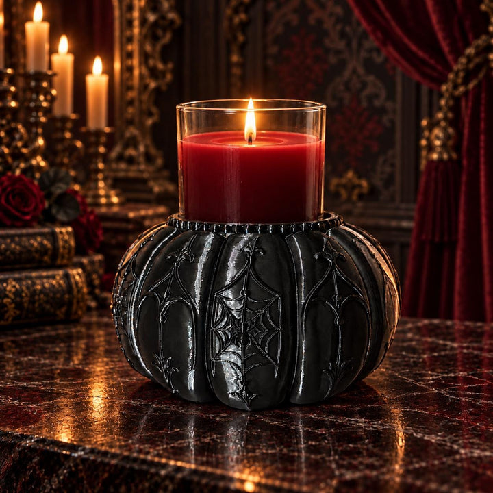 Spider Web Candle Holder, Gothic Black 3D Printed Halloween Decor, Witchy Vibes