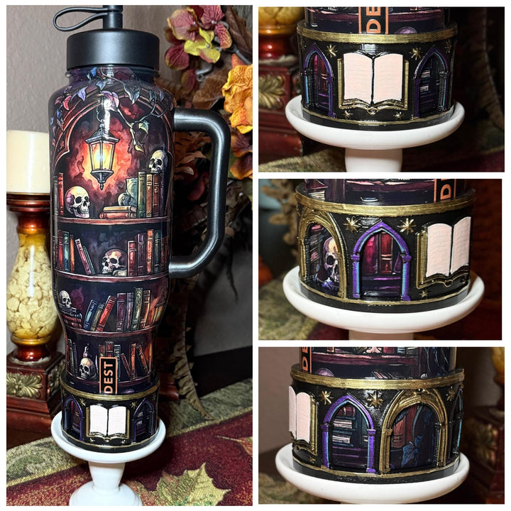 Dying to Read Tumbler Boot | Compatible with Coldest 24 32 36 46 oz | Gothic Skull Books 3D Printed Cup Accessory