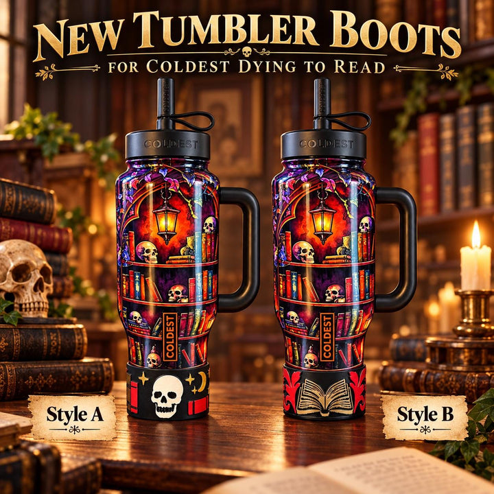 Dying to Read Tumbler Boot | Compatible with Coldest 24 32 36 46 oz | Gothic Skull Books 3D Printed Cup Accessory