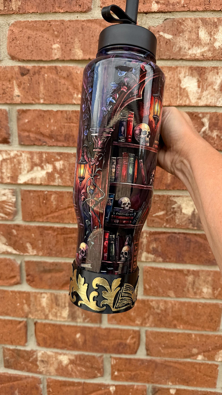 Dying to Read Tumbler Boot | Compatible with Coldest 24 32 36 46 oz | Gothic Skull Books 3D Printed Cup Accessory