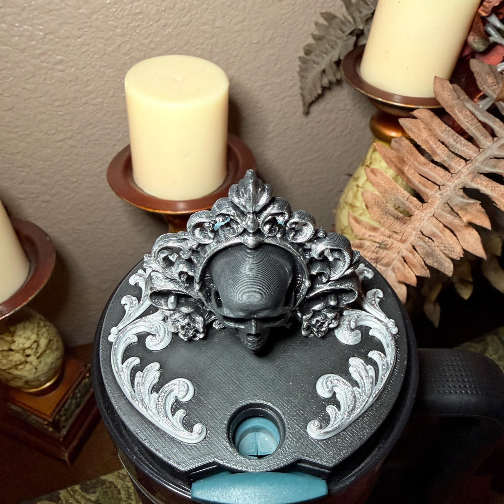 Black Skull Scroll Topper, Black Magic tumbler topper for Stanley 20 30 or 40 oz Tumbler, Halloween accessories, unique gift