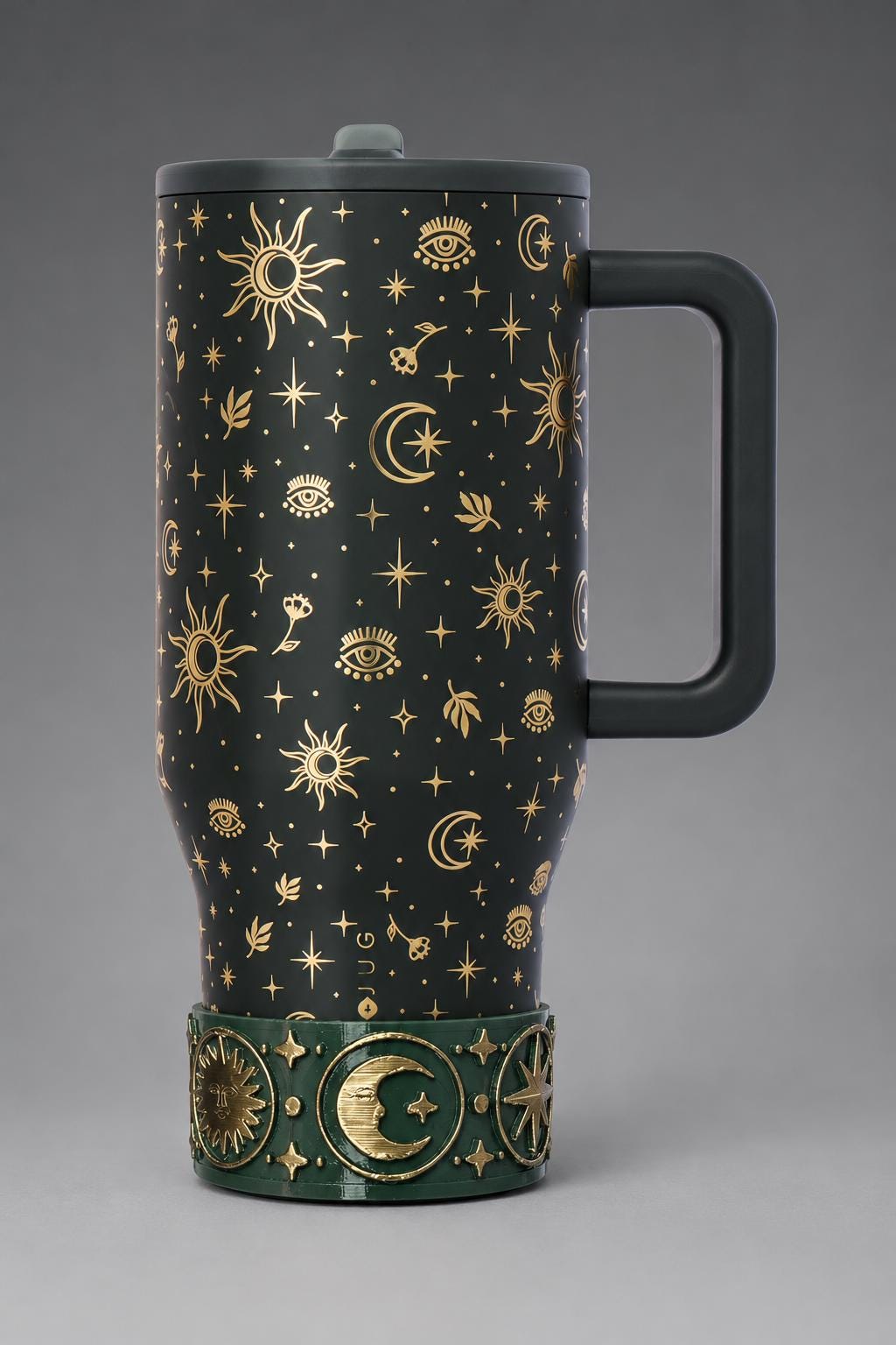 Green Witchcraft Tumbler Boot accessories dark green with gold accents, for HydroJug Tumblers