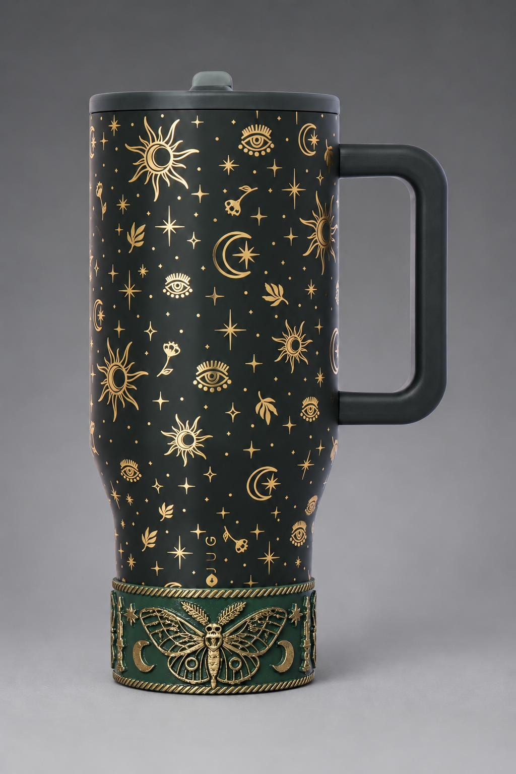 Green Witchcraft Tumbler Boot accessories dark green with gold accents, for HydroJug Tumblers
